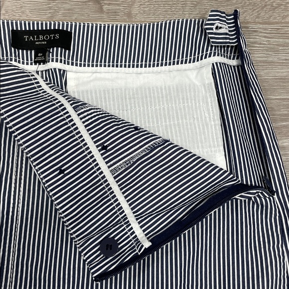 NWT Talbots Petites Navy White Striped Nautical Cotton Skirt Button Detail 8P - Picture 9 of 14